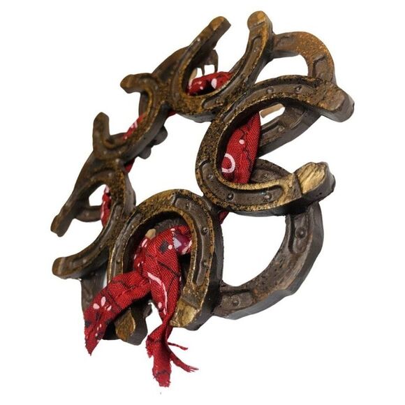 Country Cowboy Horseshoe Wreath Oversized Major 3D Statement Brooch Christmas - Picture 2 of 6